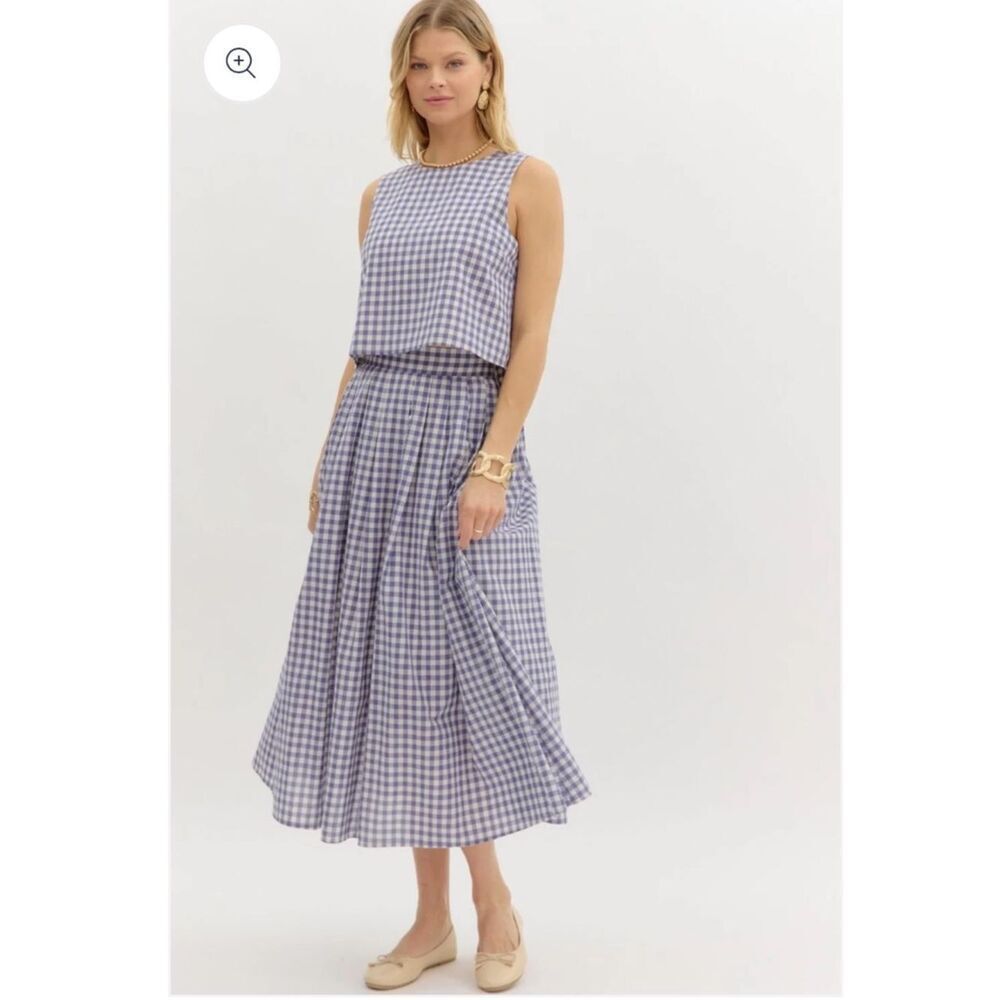 Entro Nantucket Blue and White Gingham Crop Top + Skirt Set